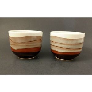 Vintage Otagiri Teacups No Handles Brown Ombre Stoneware Graduated Glaze